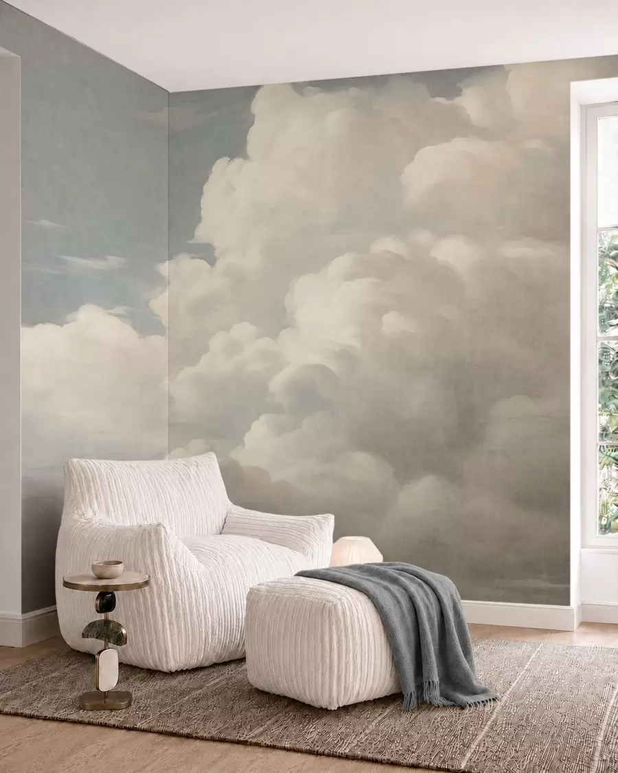 murales de pared Niebla perlada con suaves nubes cremosas que se deslizan por un cielo tranquilo w05855