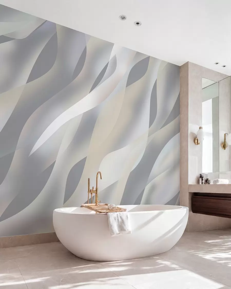 murales de pared Olas abstractas en tonos grises y beige sobre un fondo gris oscuro w05758v2