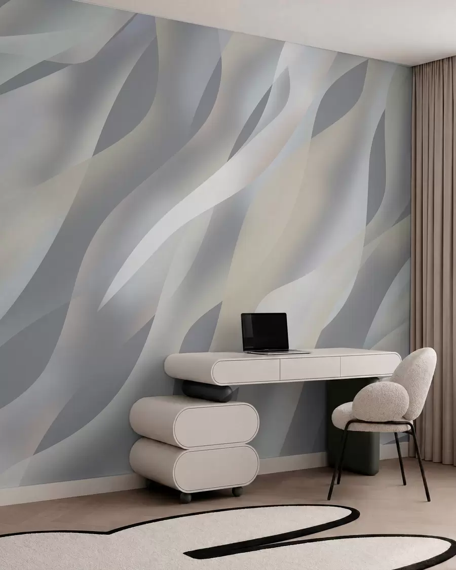 murales de pared Olas abstractas en tonos grises y beige sobre un fondo gris oscuro w05758v2