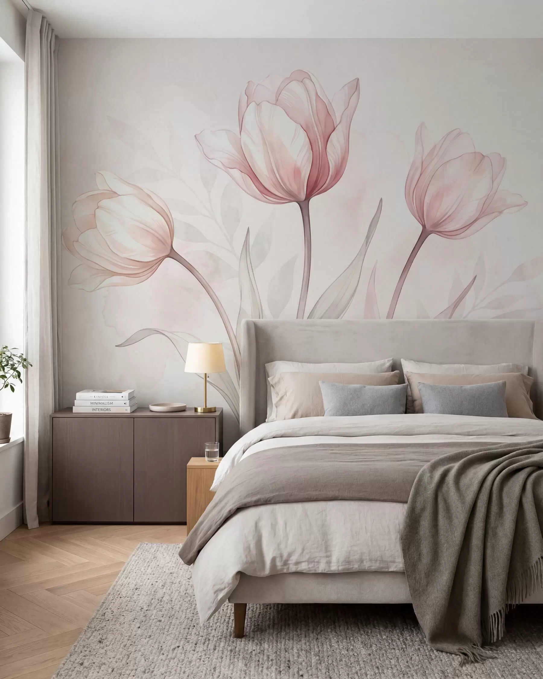 murales de pared Delicados tulipanes en estilo acuarela w10005