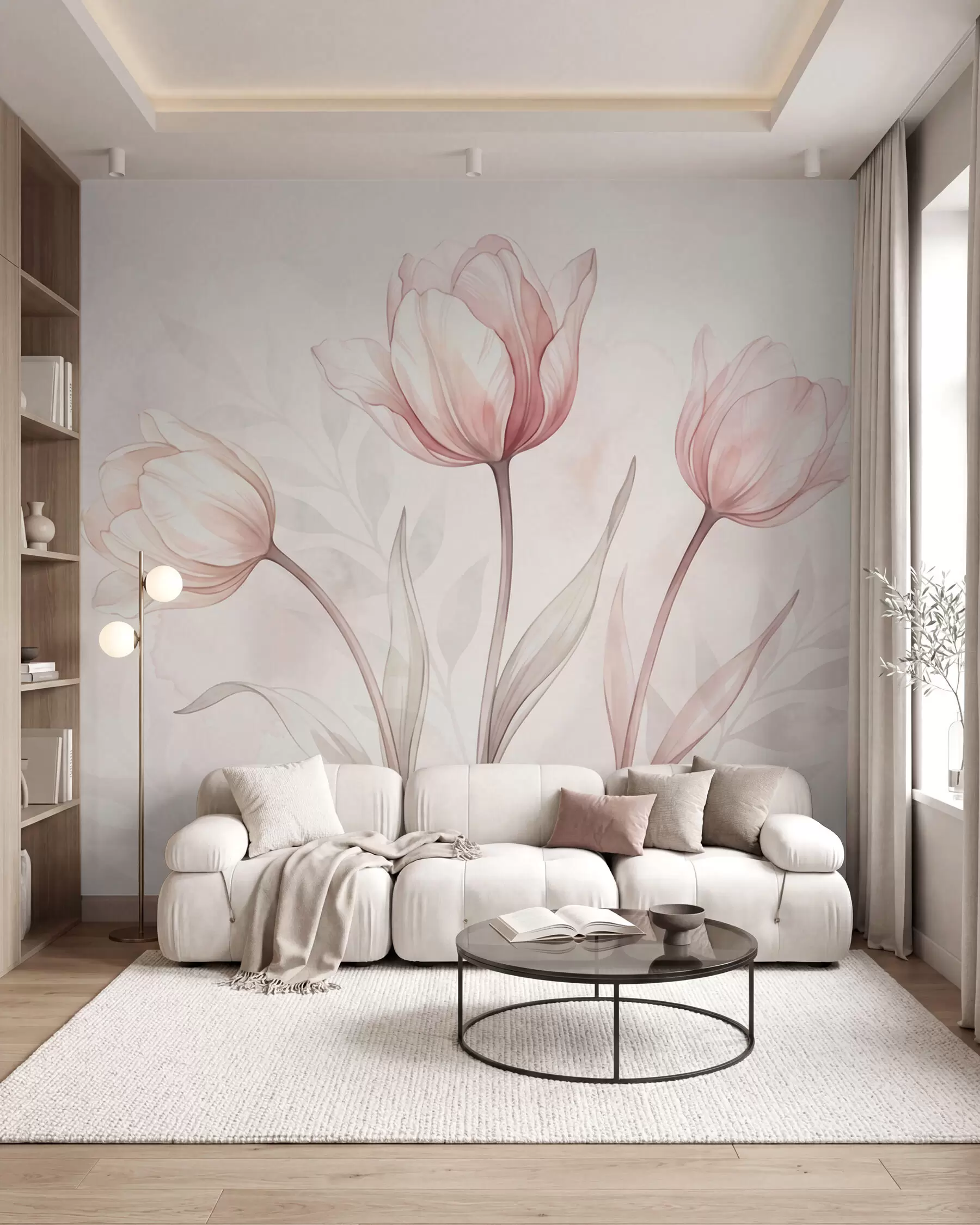 murales de pared Delicados tulipanes en estilo acuarela w10005