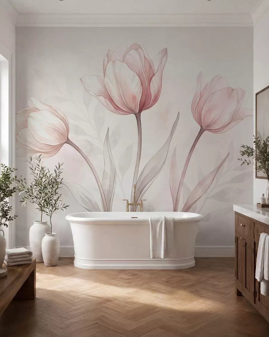 murales de pared Delicados tulipanes en estilo acuarela w10005