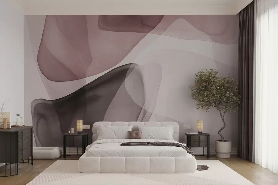 murales de pared Formas abstractas en tonos rosas y marrón oscuro, con un efecto de capas texturizadas y translúcidas w10022v1