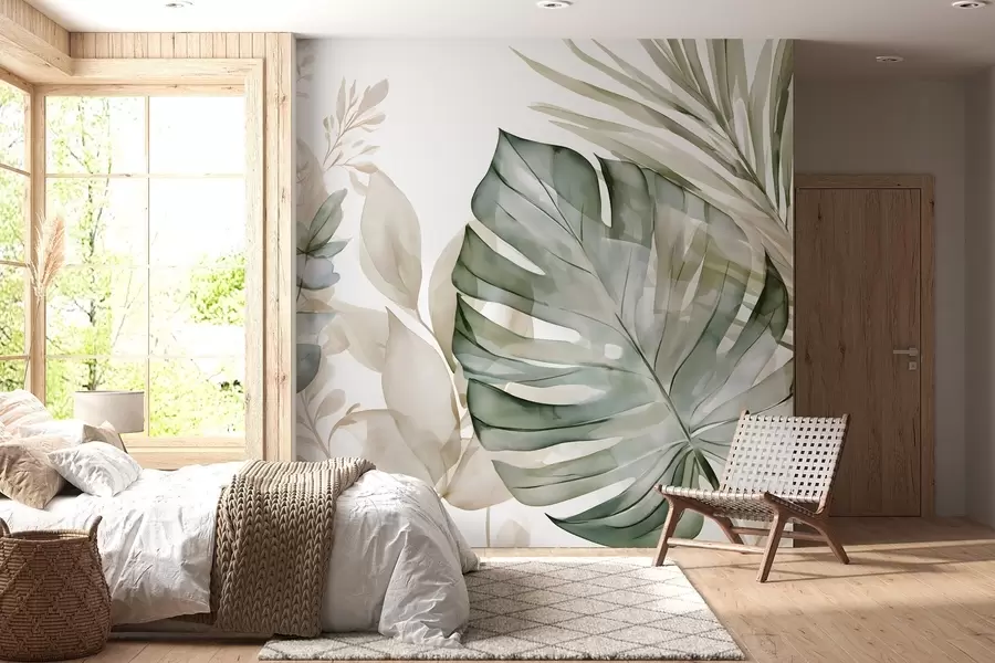 murales de pared Hojas tropicales grandes en estilo acuarela w05867