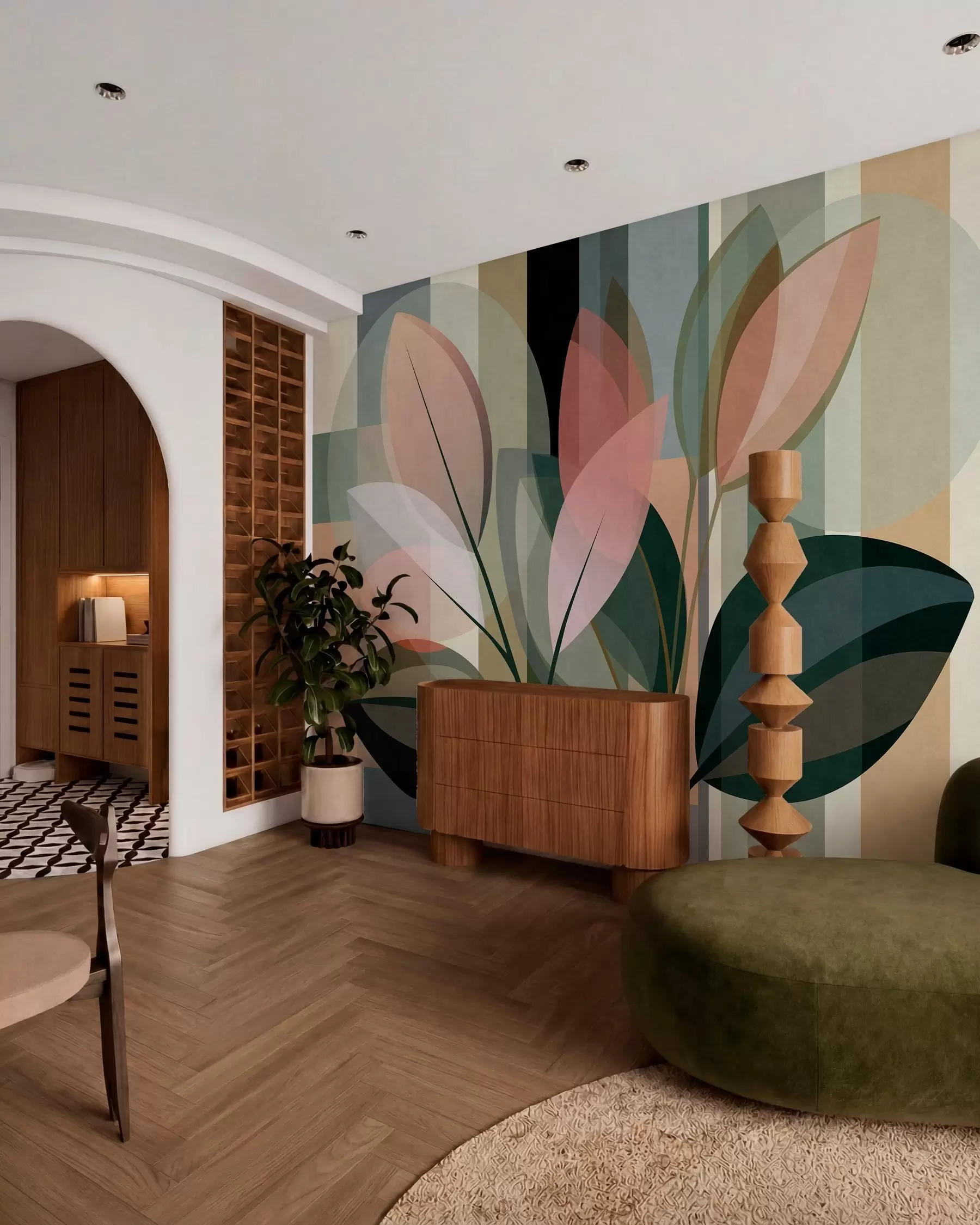 murales de pared Una elegante obra abstracta en la que aparecen plantas w05871