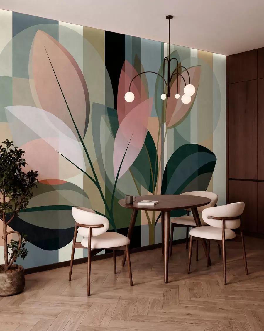 murales de pared Una elegante obra abstracta en la que aparecen plantas w05871