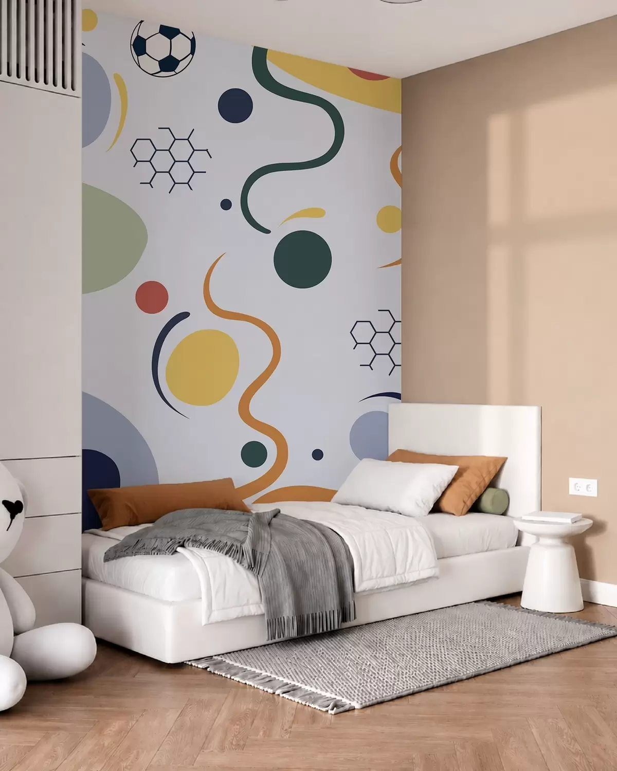 murales de pared Formas abstractas, balones de fútbol, líneas y círculos w05142v2