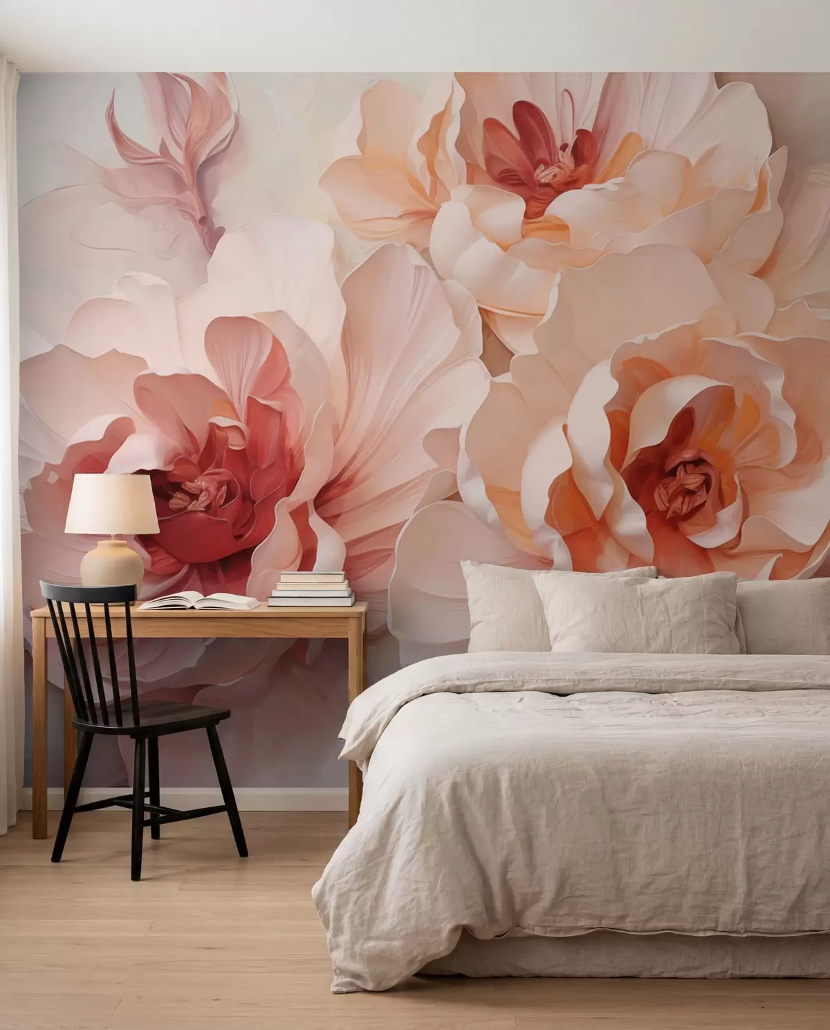 murales de pared Peonías color coral w05639