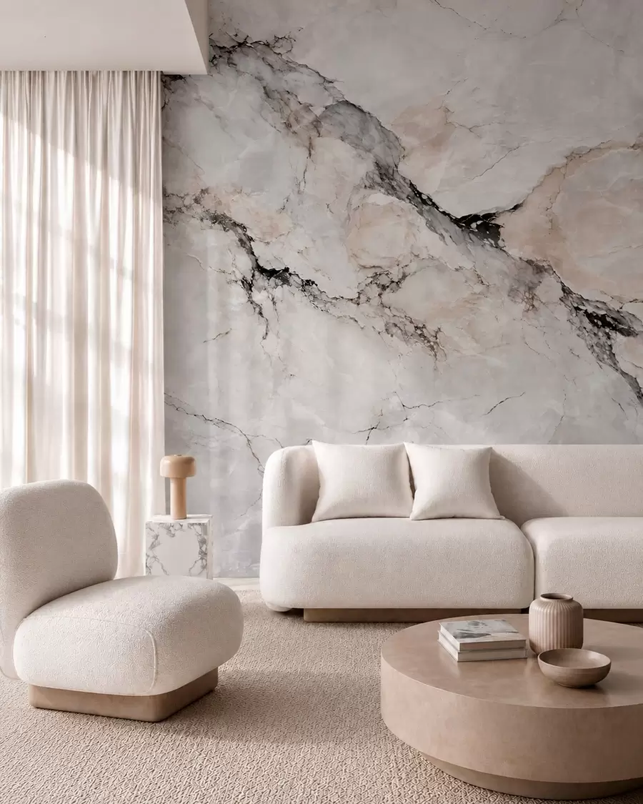 murales de pared Textura de mármol claro con vetas oscuras y beige w05884