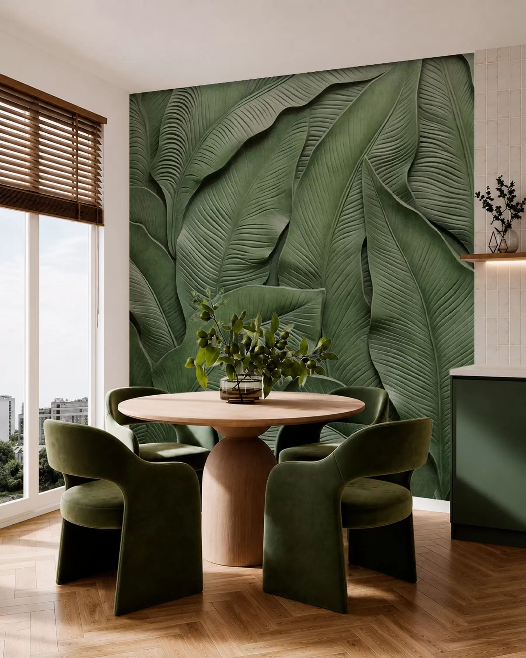 murales de pared Patrón denso de hojas verdes grandes w05887