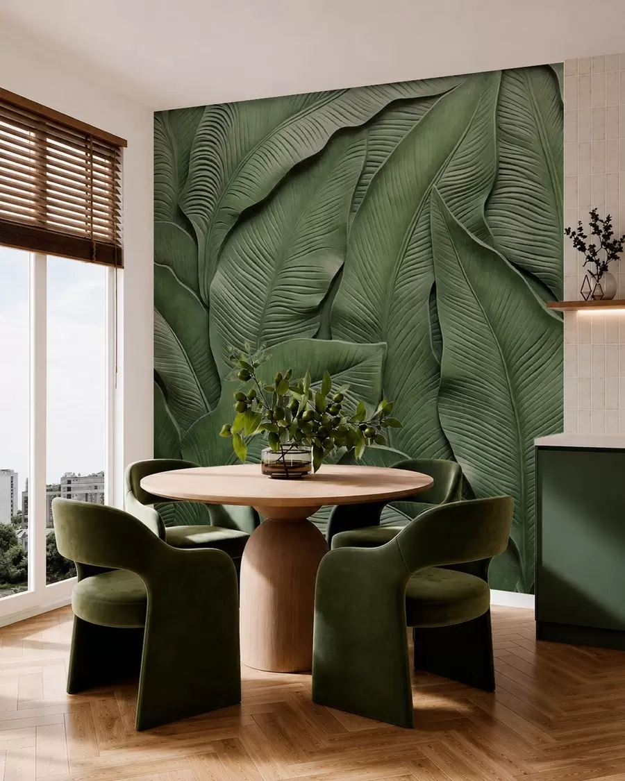 murales de pared Patrón denso de hojas verdes grandes w05887