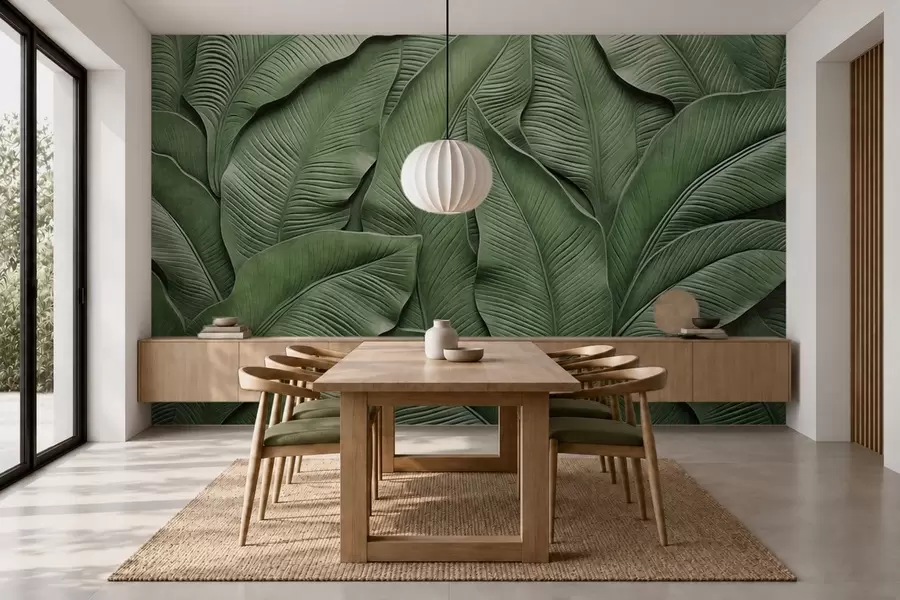 murales de pared Patrón denso de hojas verdes grandes w05887