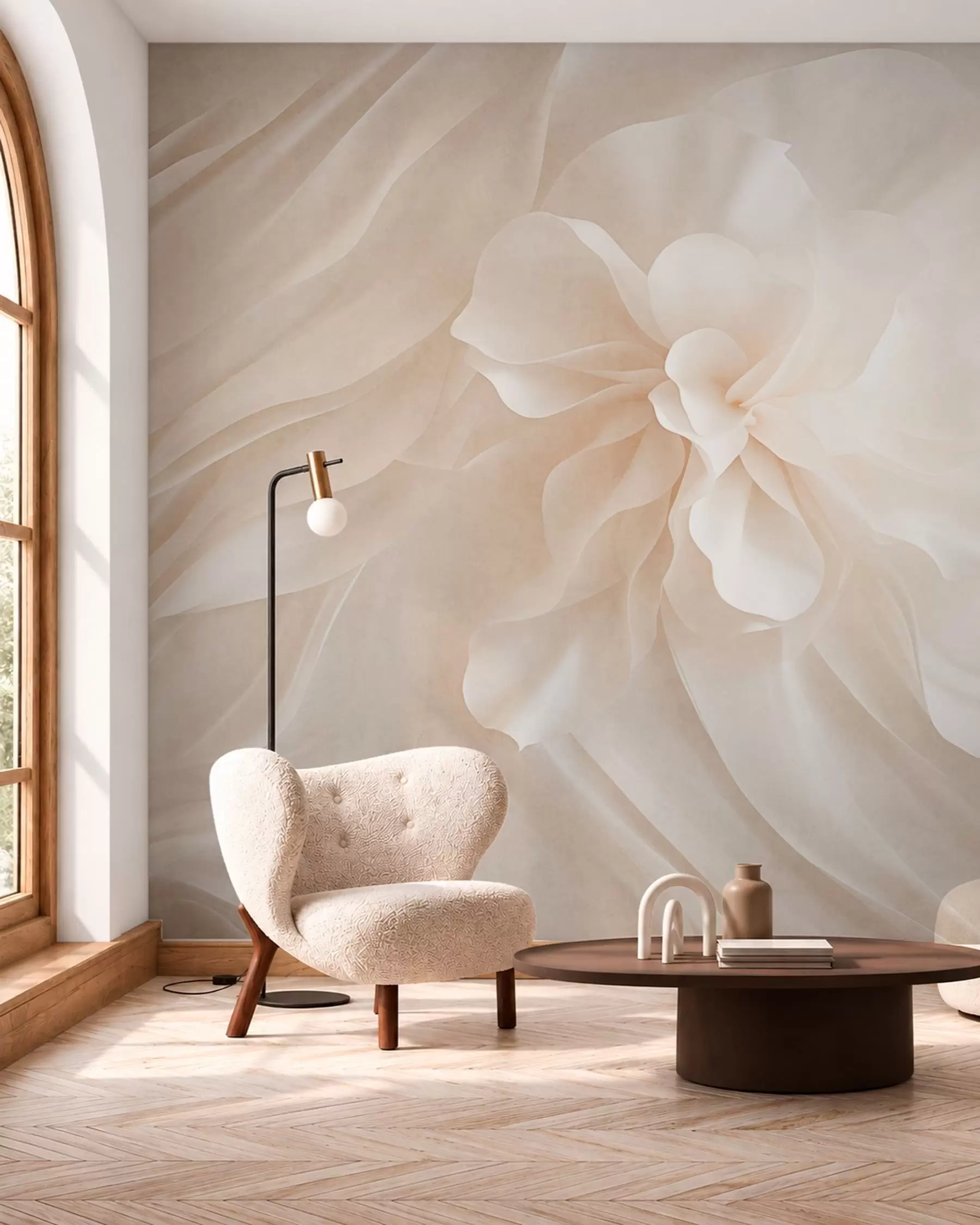 murales de pared Una voluminosa flor blanca entre formas esbeltas y delicadas w05894