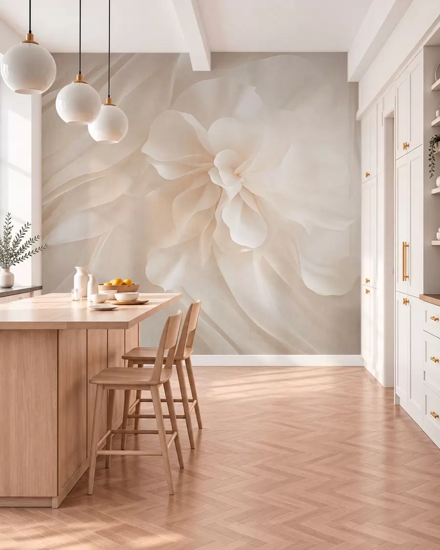 murales de pared Una voluminosa flor blanca entre formas esbeltas y delicadas w05894