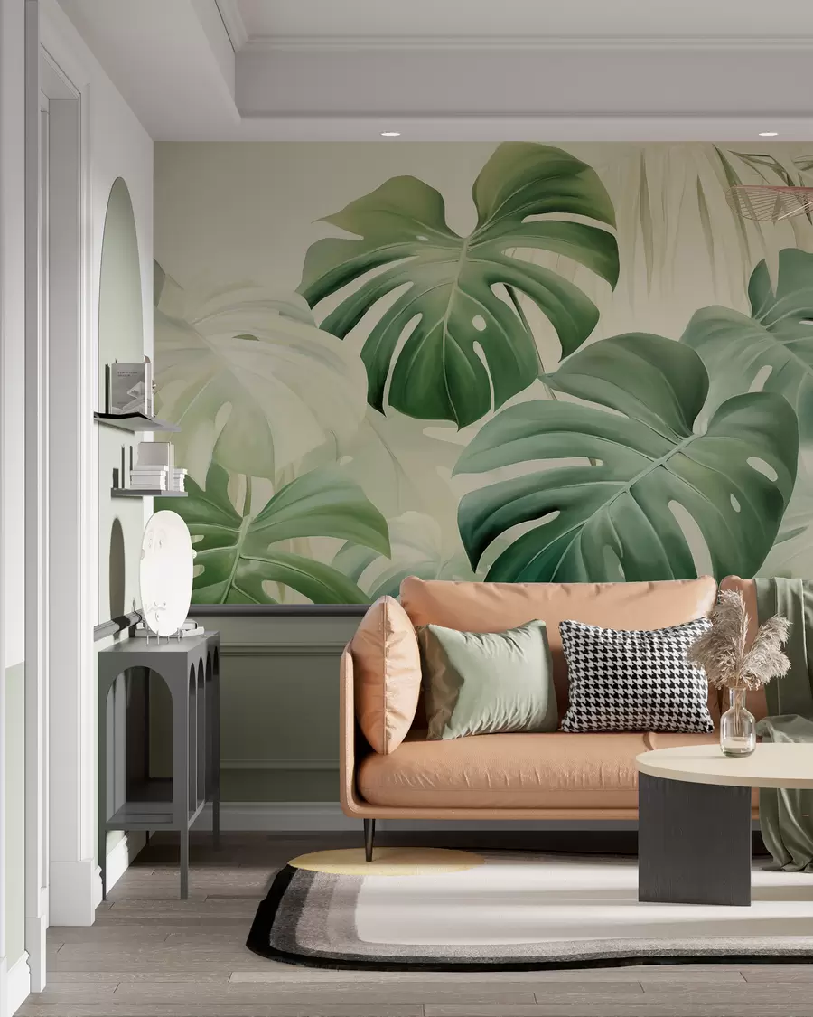 murales de pared Monstera, hojas de palmera w05909