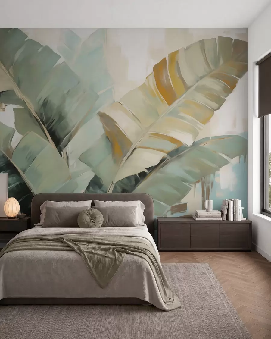 murales de pared Hojas de banano en acuarela w05906