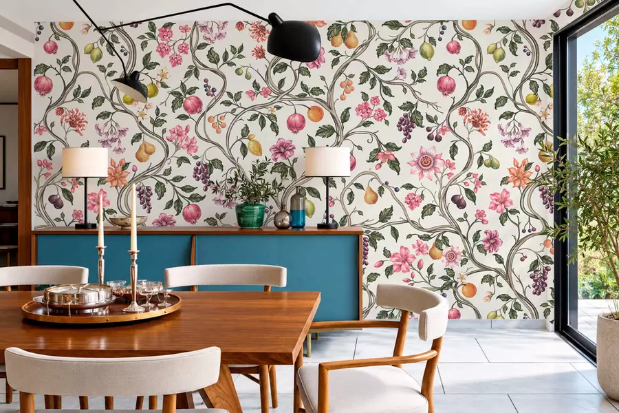 murales de pared Motivo floral y frutal con ramas entrelazadas w05862v1
