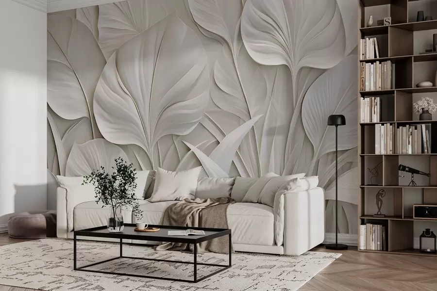 murales de pared Hojas grandes en estilo de bajorrelieve w10074