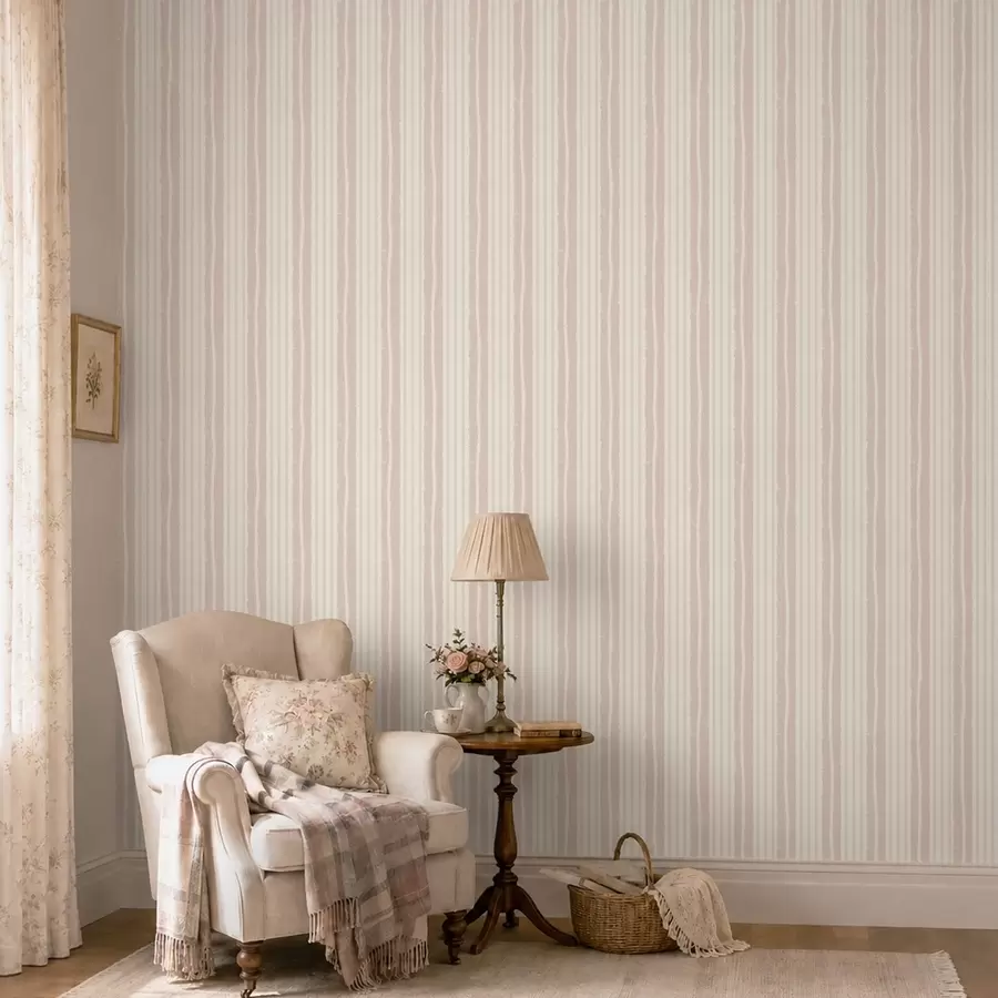 murales de pared Rayas verticales texturizadas en tonos rosa pálido y crema a01268v7