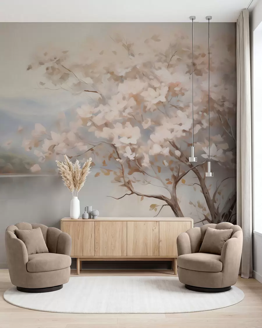 murales de pared Paisaje con un árbol, pintura de imitación w05950