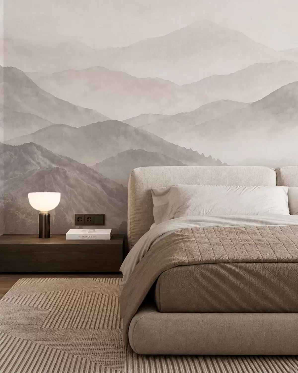 murales de pared Montañas brumosas en suaves tonos neutros w05925v1