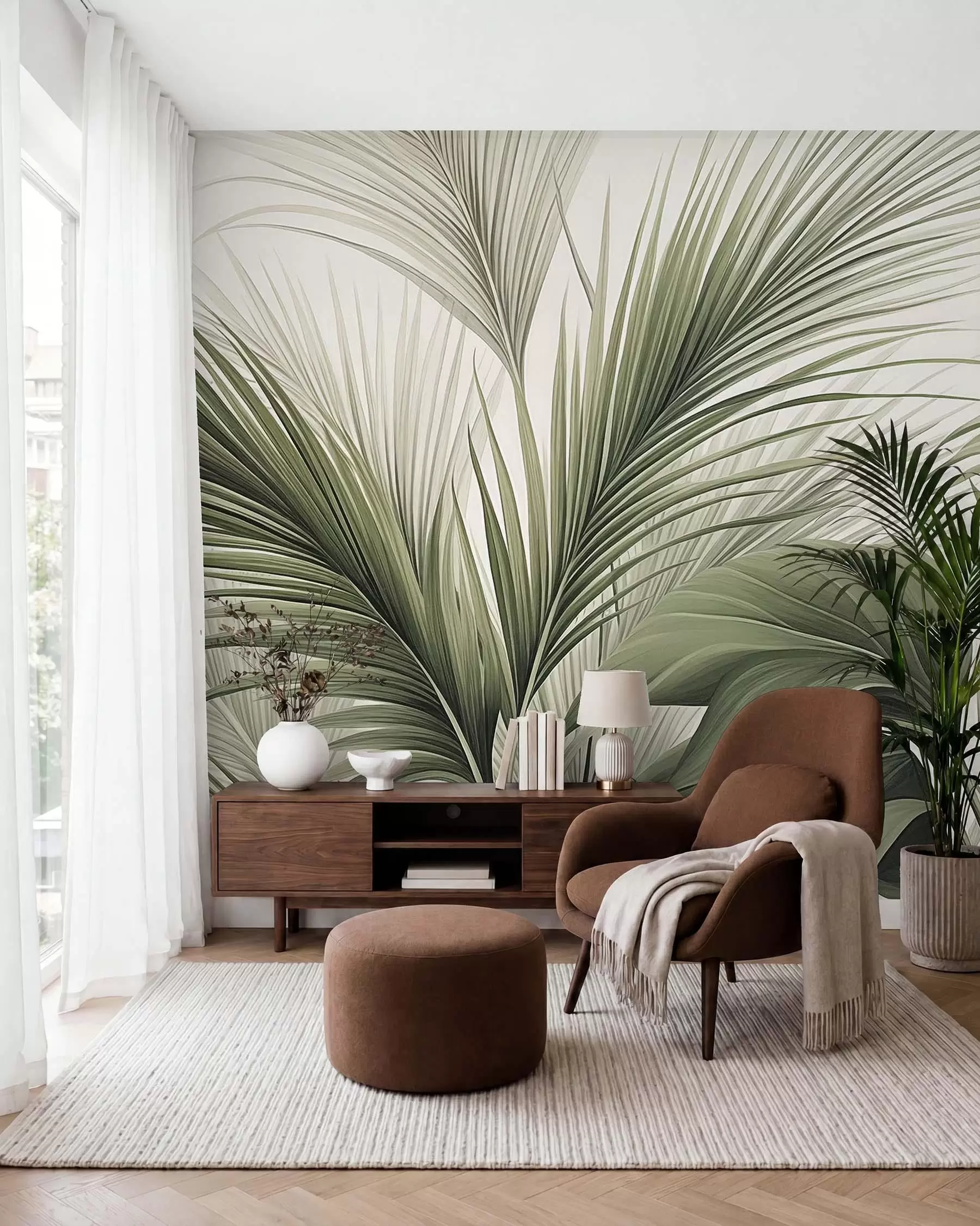 murales de pared Palmera en verde w09986
