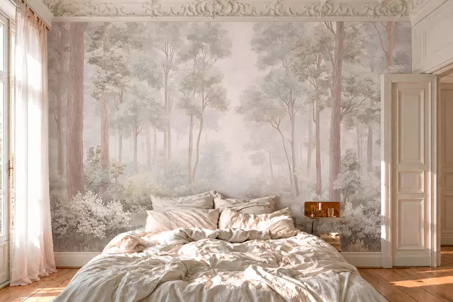murales de pared Un bosque en tonos pastel con un sendero sinuoso w05889