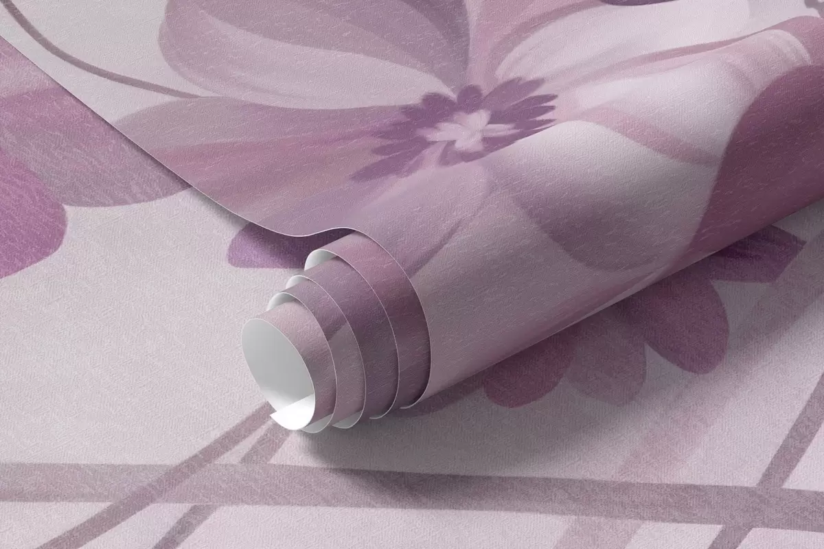 murales de pared Enredaderas sinuosas con delicadas flores de color rosa apagado w10083v1