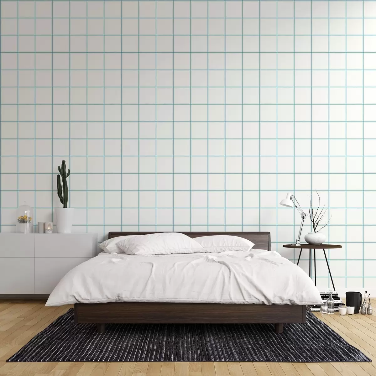 Papel pintado Cuadrícula de nueve cuadrados blancos con bordes azul claro a01277v1