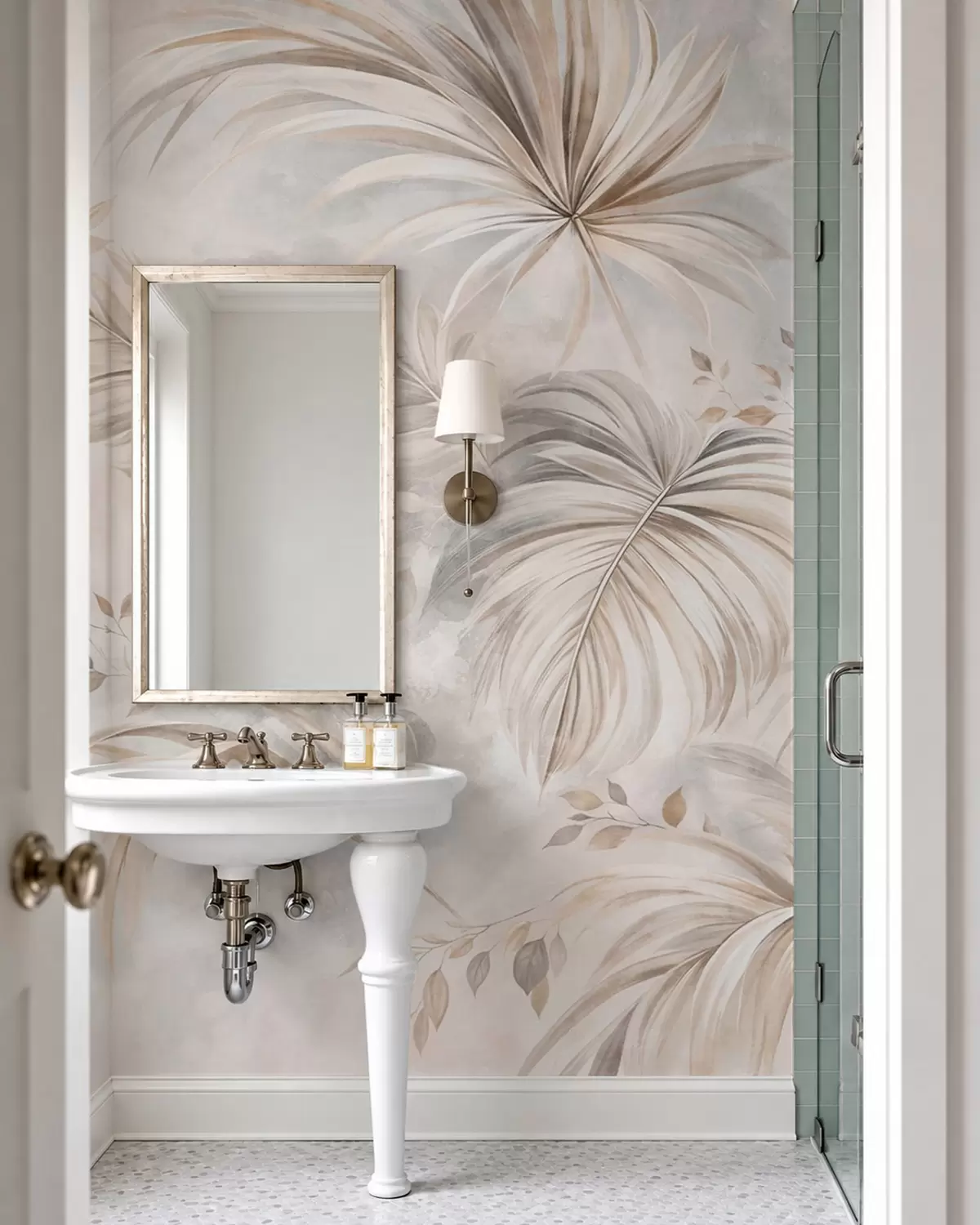 murales de pared Follaje tropical en suaves tonos beige y grises w05956