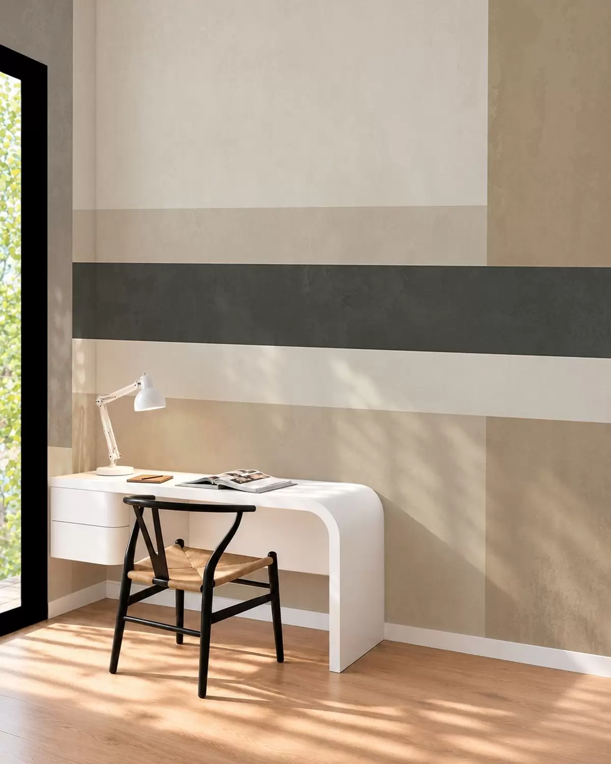 murales de pared Rectángulos abstractos en tonos beige cálidos con una raya oscura w05890