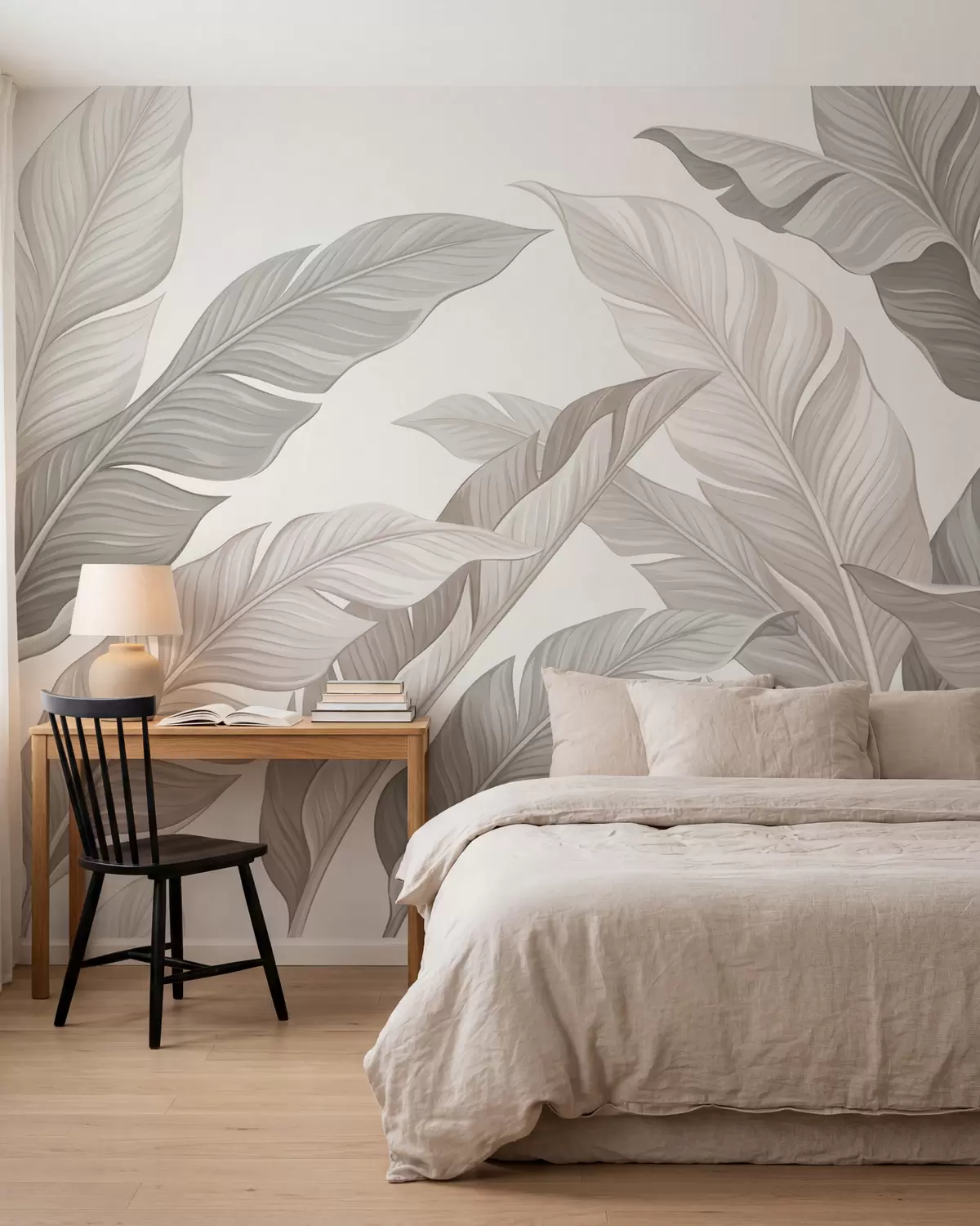 murales de pared Delicadas hojas botánicas en tonos beige natural y verde salvia w10089