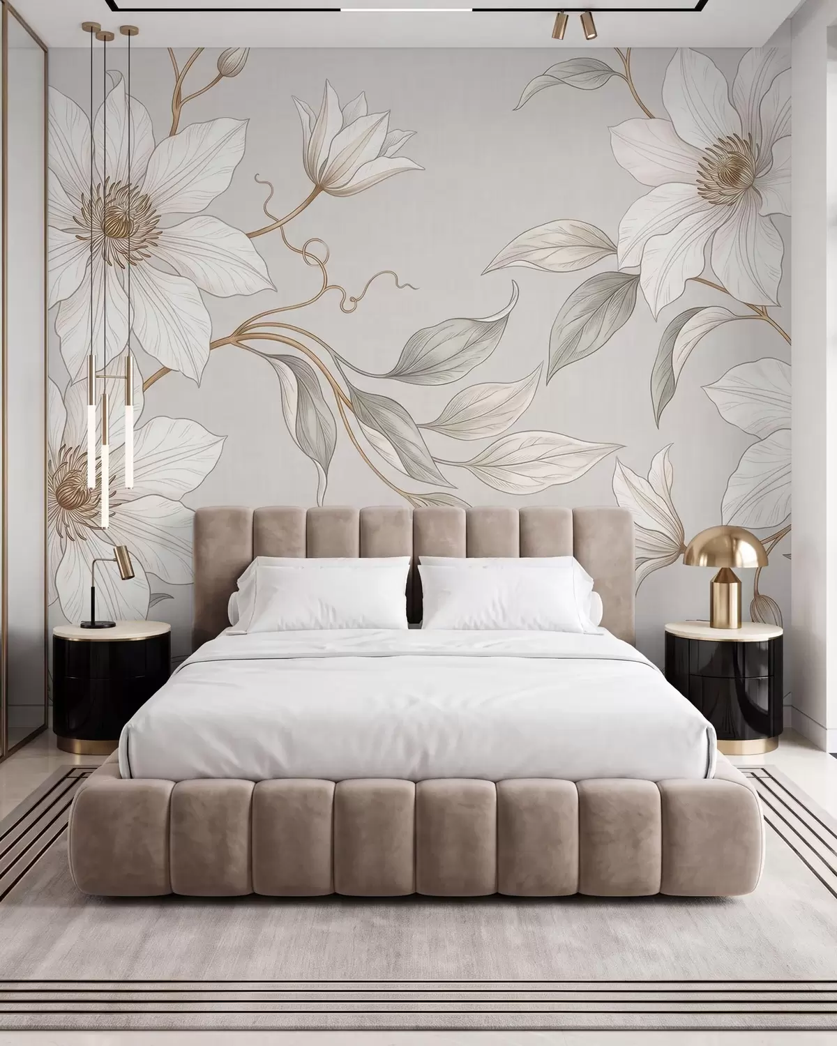 murales de pared Elegantes flores botánicas blancas con delicadas ramas w10099