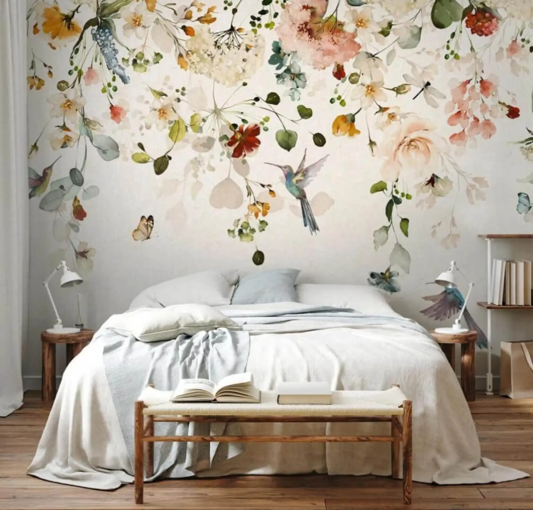 murales de pared Flores y colibríes u59610