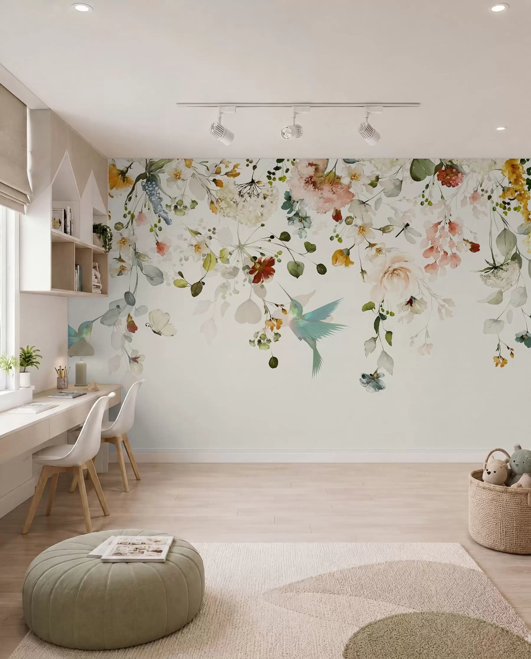 murales de pared Colibríes entre ramas floridas u59610