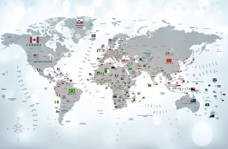 murales de pared Mapa mundial con banderas u72599