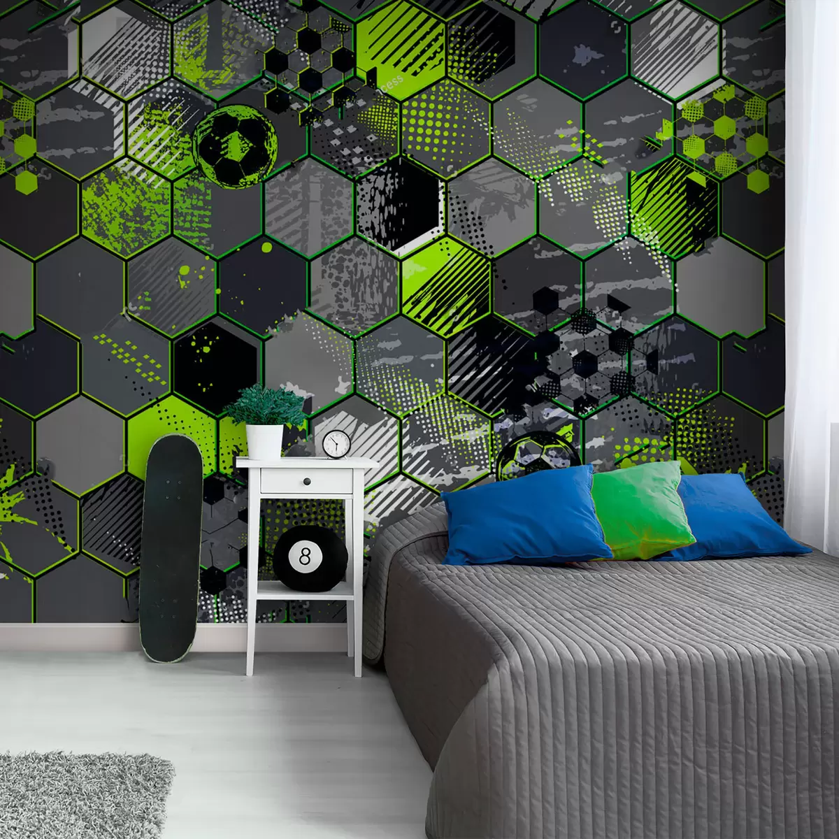 murales de pared Fútbol en hexágonos neón u72779