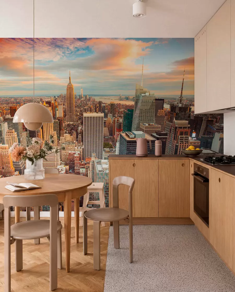 murales de pared Vista aérea a la puesta de sol de Nueva York u80529