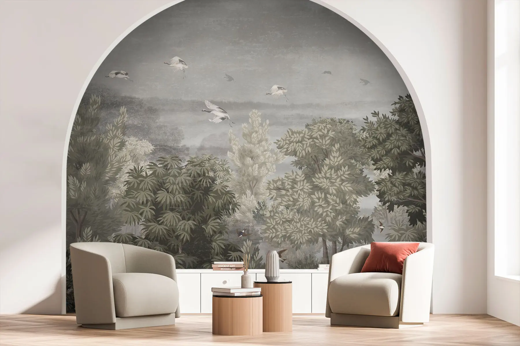murales de pared Las grúas vuelan sobre el bosque u73553
