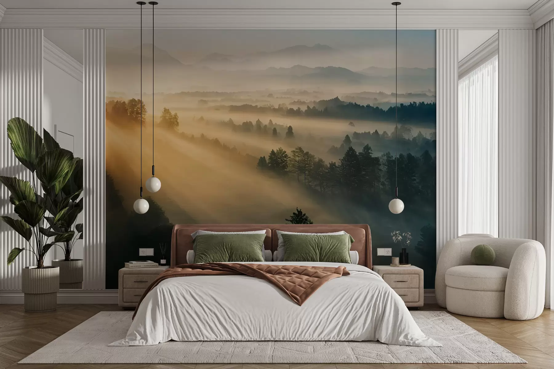murales de pared Rayos del sol y el bosque nebuloso u73864