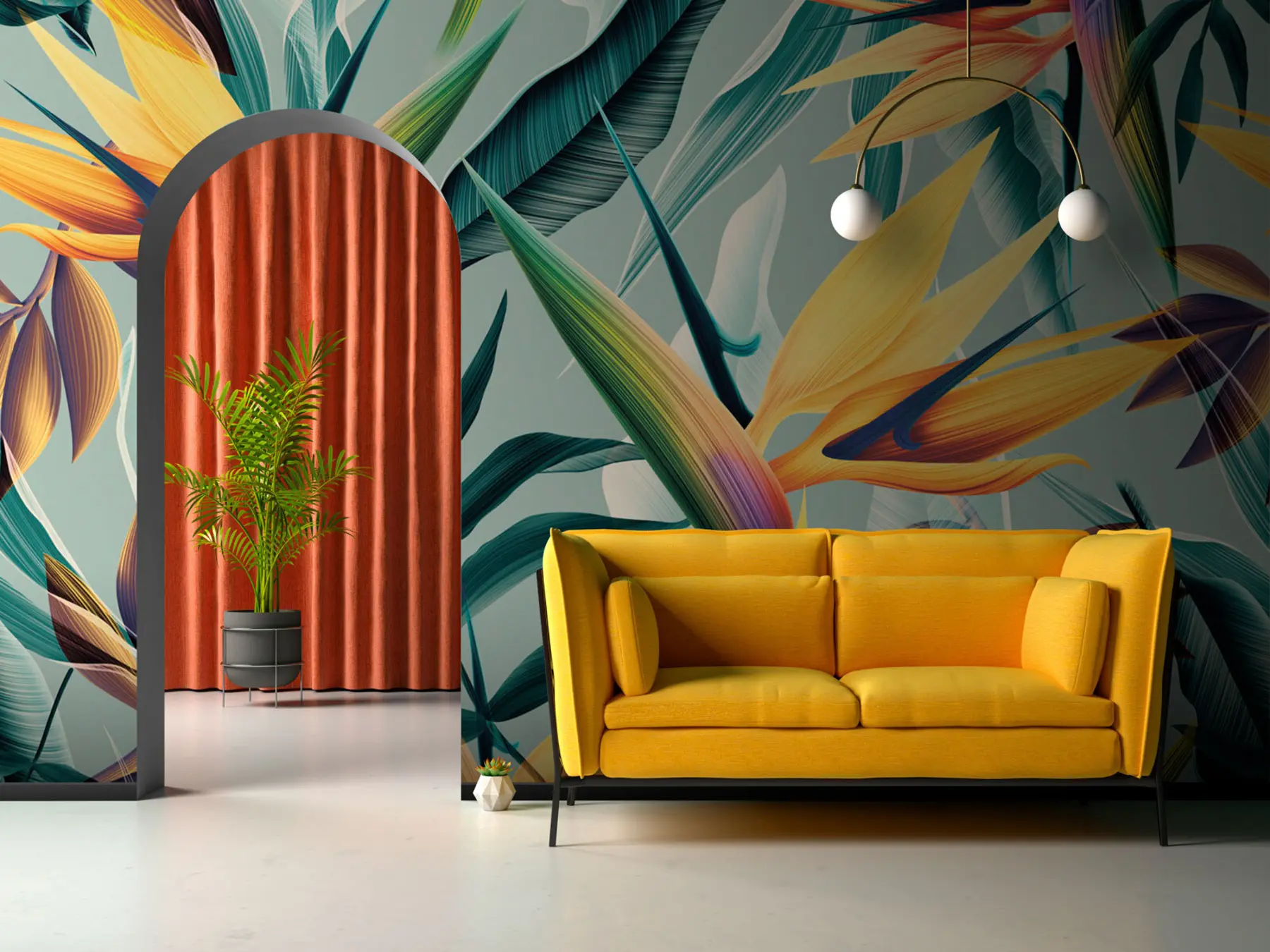 murales de pared Tendencia plantas tropicales y hojas en color brillante u73960