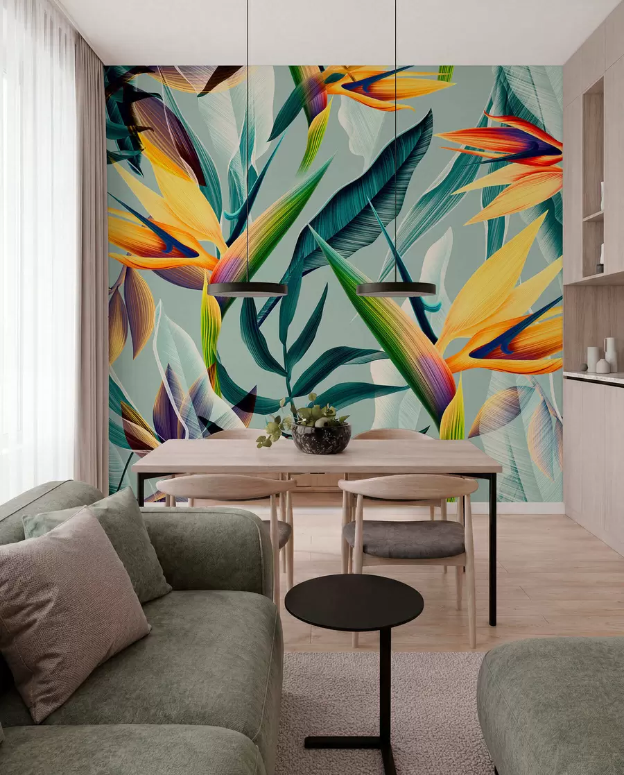 murales de pared Tendencia plantas tropicales y hojas en color brillante u73960