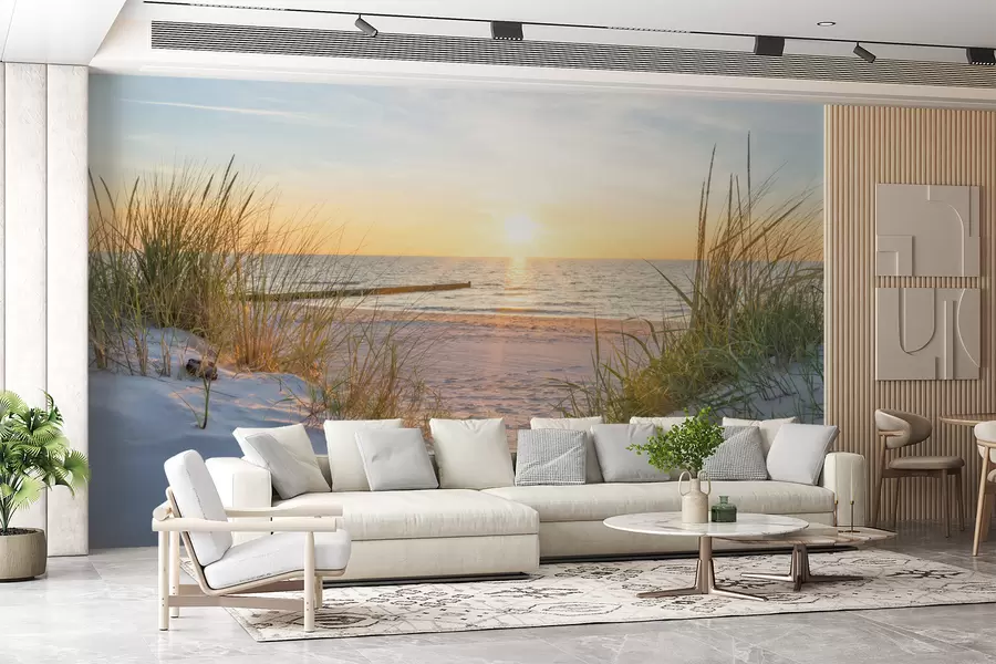 murales de pared Foto/playa panorámica con puesta de sol u93577