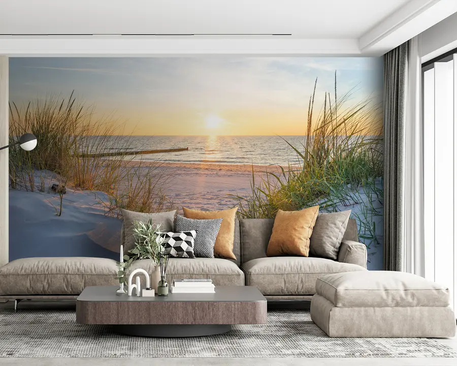 murales de pared Foto/playa panorámica con puesta de sol u93577