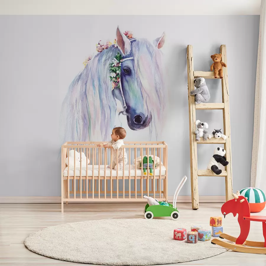 murales de pared Caballo azul con flores en una palanca u93591