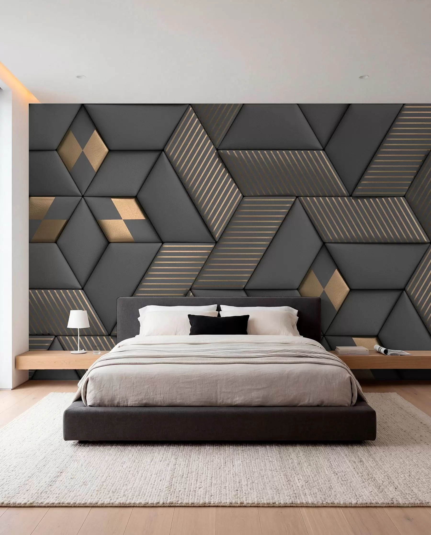 murales de pared Cubos grafito y oro u93413