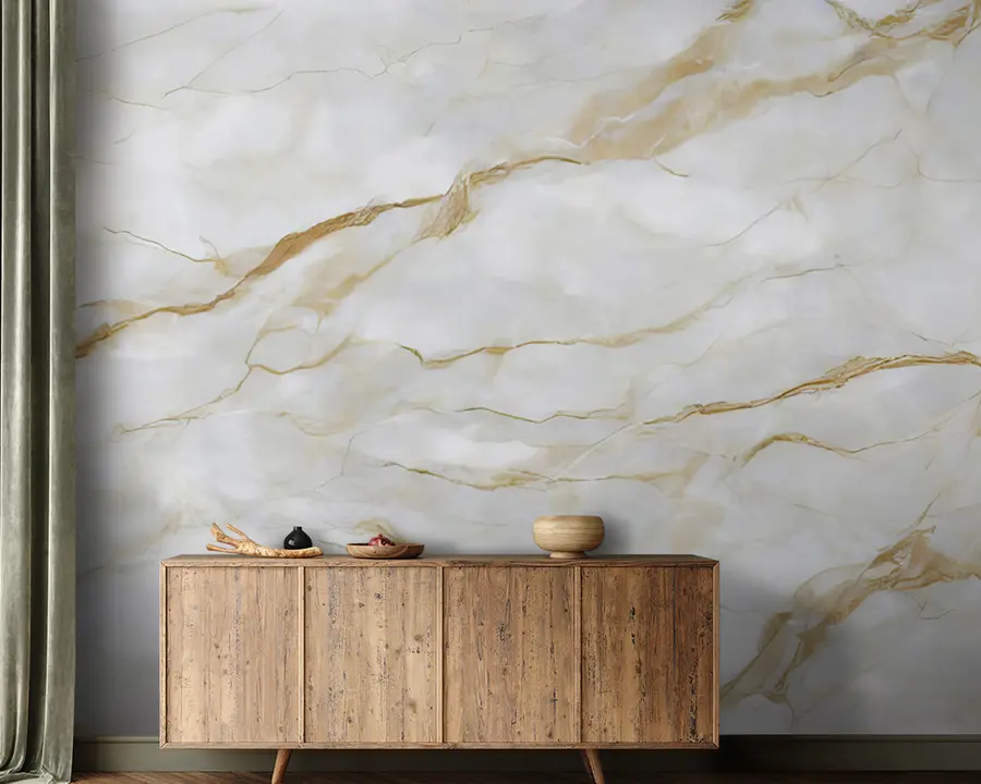 murales de pared Mármol blanco con líneas beige u93433