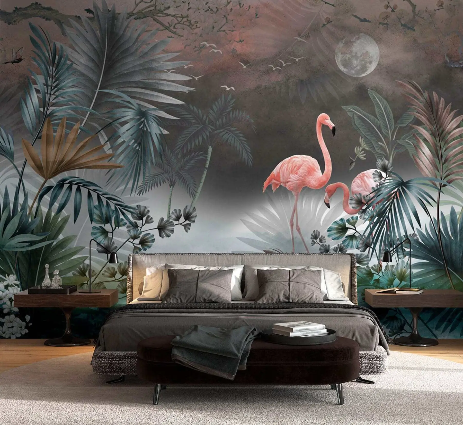 murales de pared Flamenco y plantas u78601