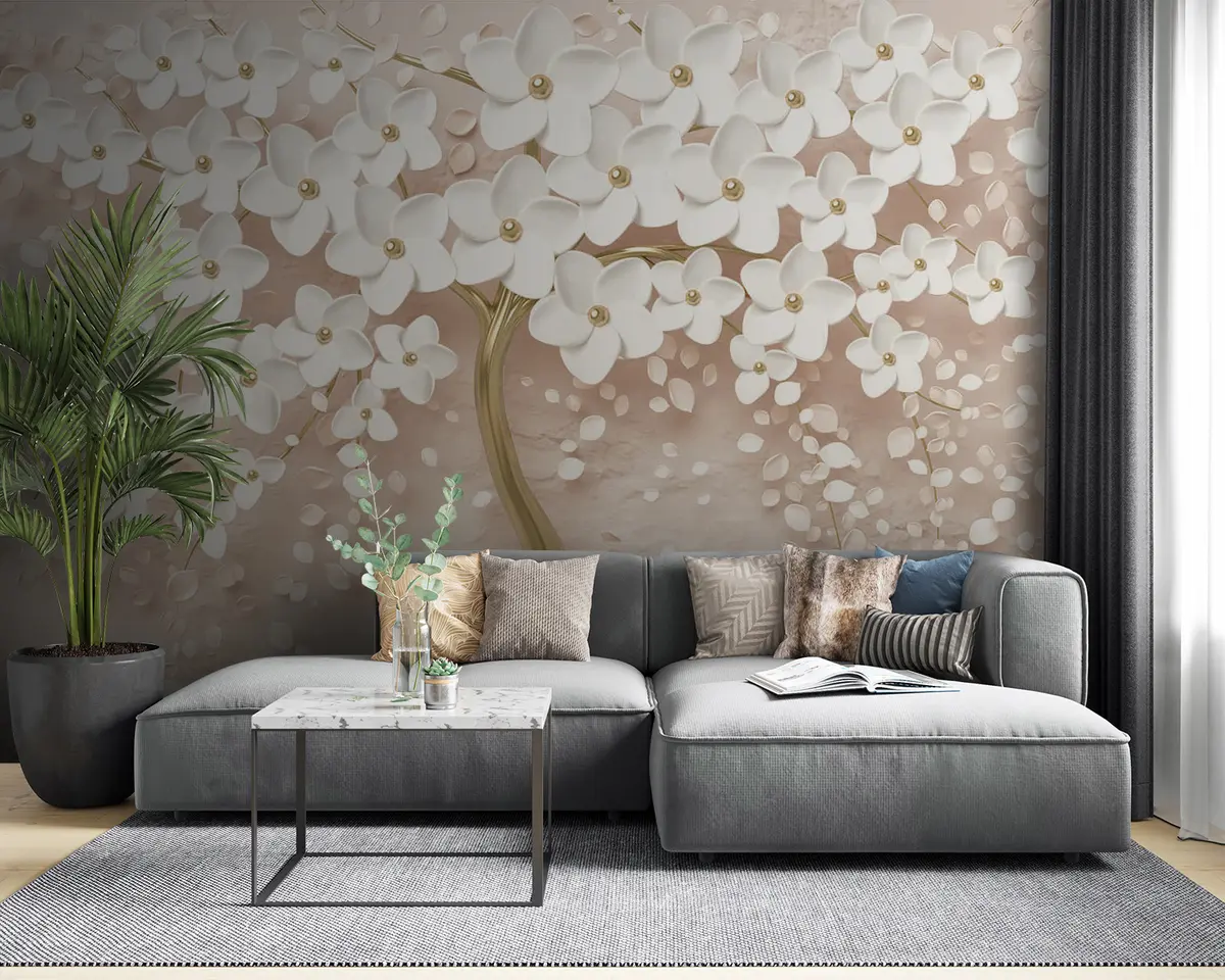 murales de pared Árbol de flores blancas y rosa u37065v3