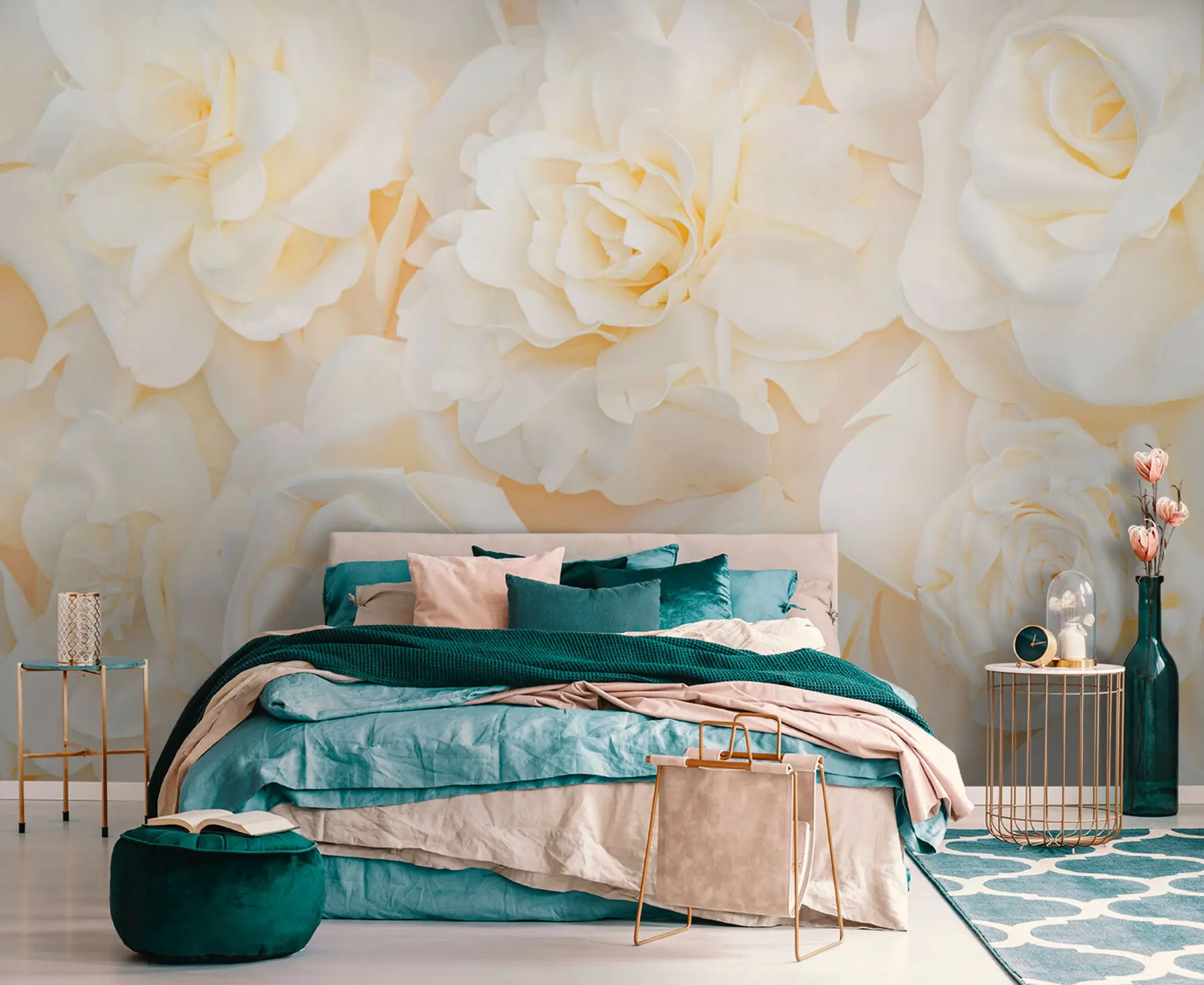 murales de pared Brotes blancos de rosas y peonías u74393